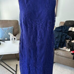 Ralph Lauren Royal Blue Lace Midi Dress